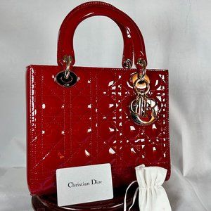 Lady Dior Handbag Cherry Red Patent Carnage Calfskin